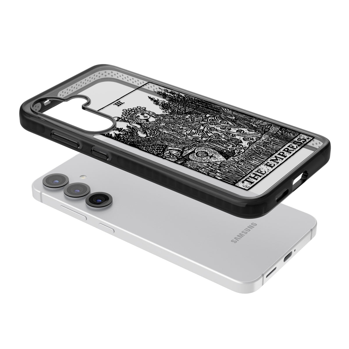 Personalised The Empress Tarot Card (Clear) Samsung S25 / Samsung S25 Plus / Samsung S26 / Samsung S26 Plus Impact Black Phone Case angled