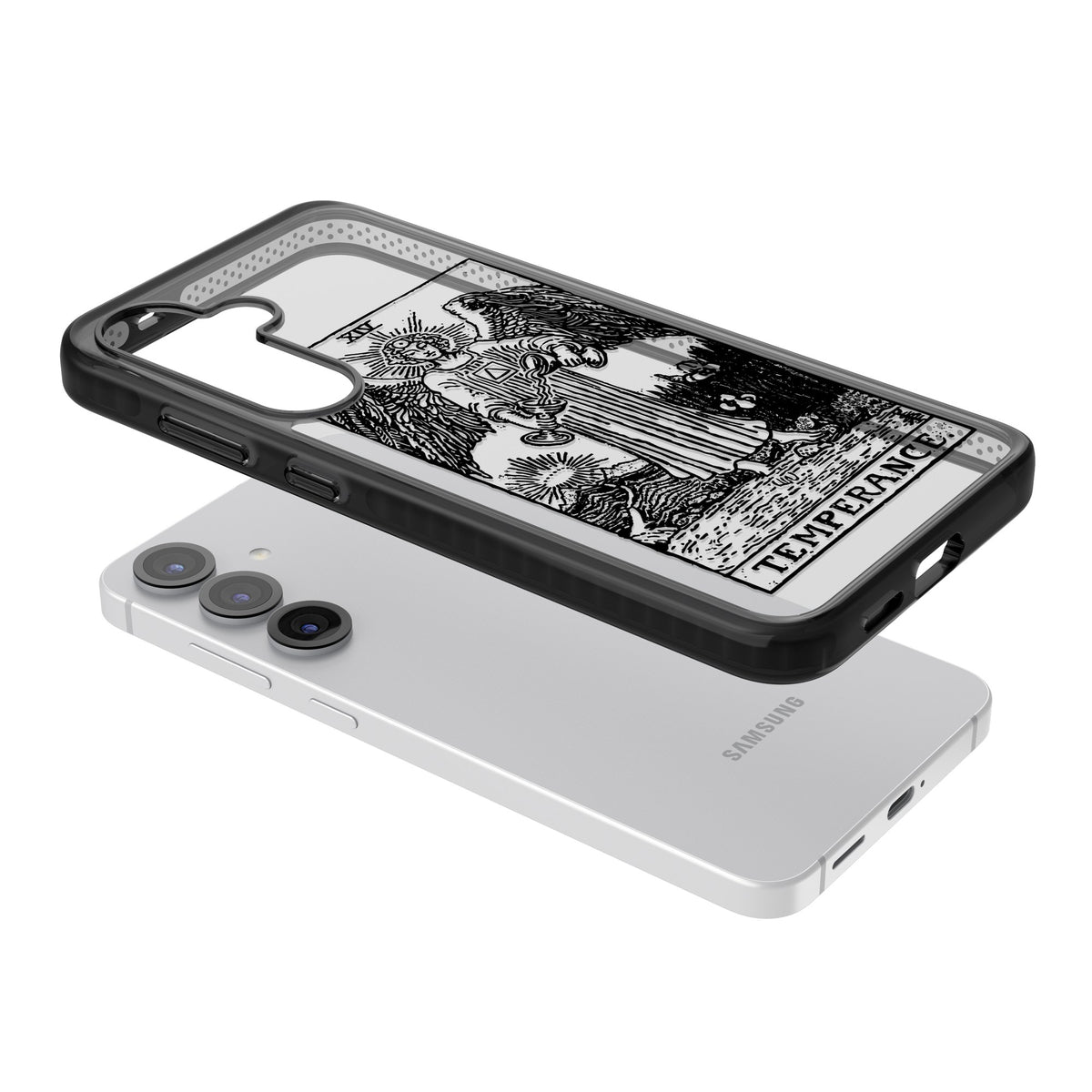Personalised Temperance Tarot Card (Clear) Samsung S25 / Samsung S25 Plus / Samsung S26 / Samsung S26 Plus Impact Black Phone Case angled