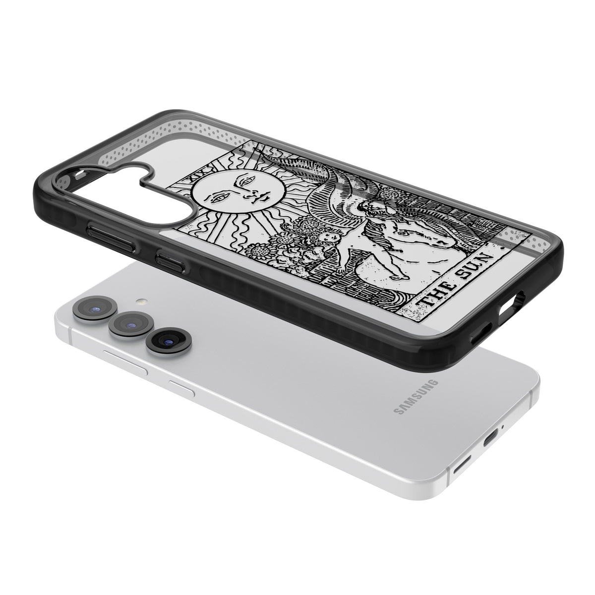 Personalised The Sun Tarot Card (Clear) Samsung S25 / Samsung S25 Plus / Samsung S26 / Samsung S26 Plus Impact Black Phone Case angled