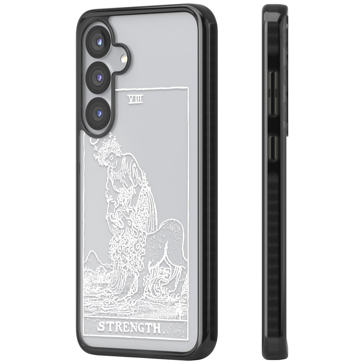 Personalised Strength Tarot Card (White) Samsung S25 / Samsung S25 Plus / Samsung S26 / Samsung S26 Plus Impact Black Phone Case side