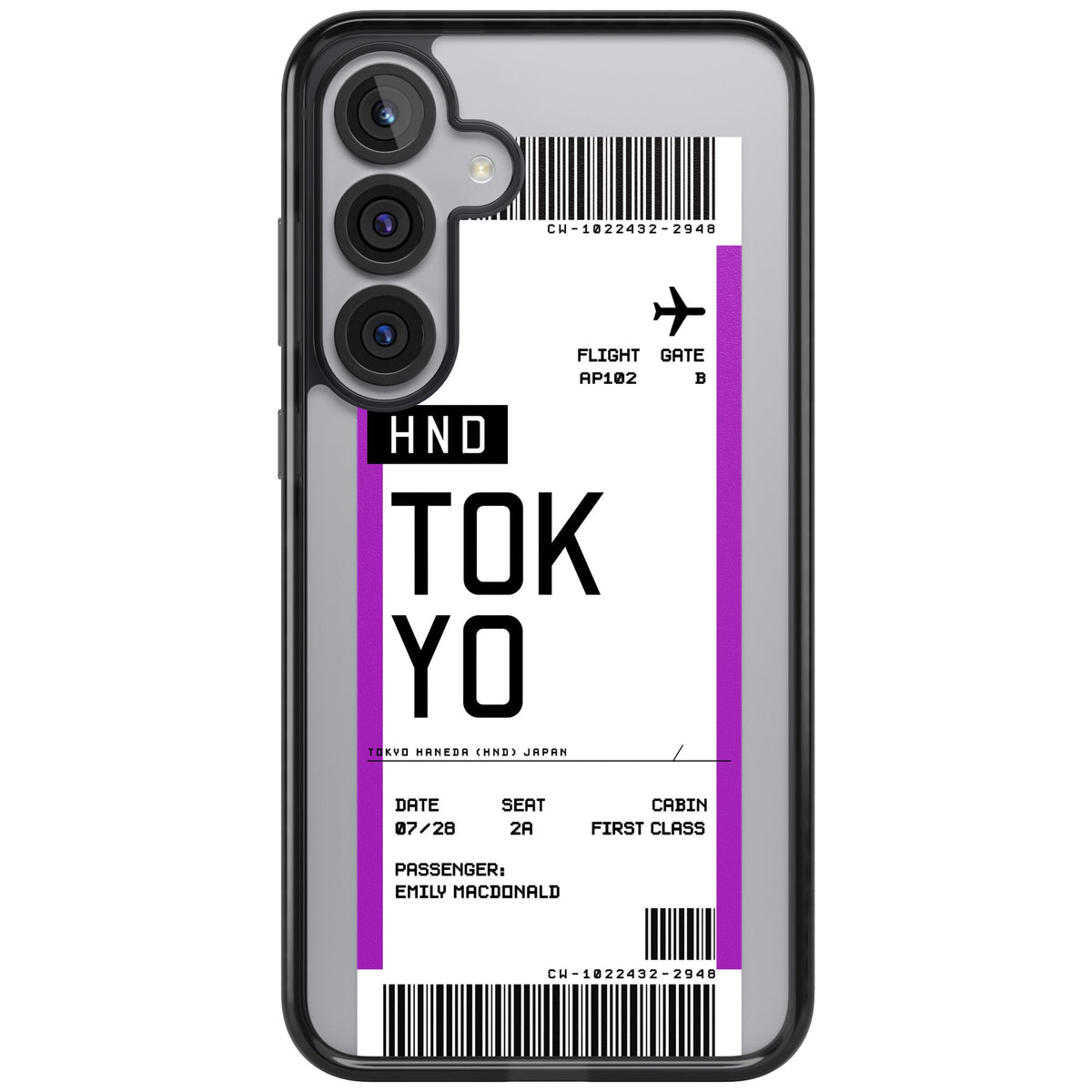 Personalised Tokyo Boarding Pass Samsung S25 Plus / Samsung S26 / Samsung S26 Plus Impact Black Phone Case front