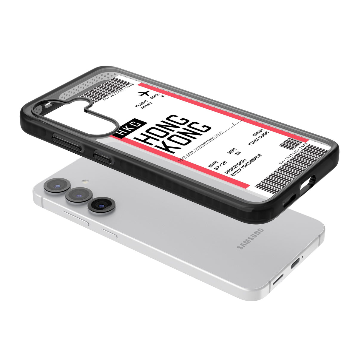 Personalised Hong Kong Boarding Pass Samsung S25 / Samsung S25 Plus / Samsung S26 / Samsung S26 Plus Impact Black Phone Case angled