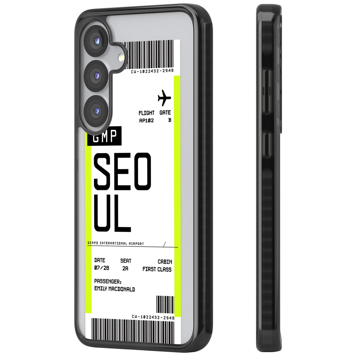 Personalised Seoul Boarding Pass Samsung S25 / Samsung S25 Plus / Samsung S26 / Samsung S26 Plus Impact Black Phone Case side
