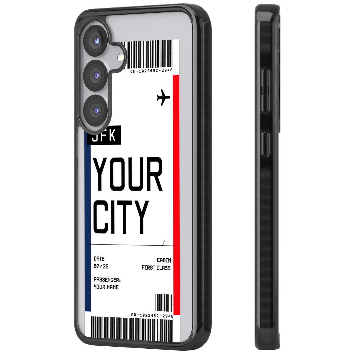 Personalised Create Your Own Boarding Pass Ticket Samsung S25 / Samsung S25 Plus / Samsung S26 / Samsung S26 Plus Impact Black Phone Case side