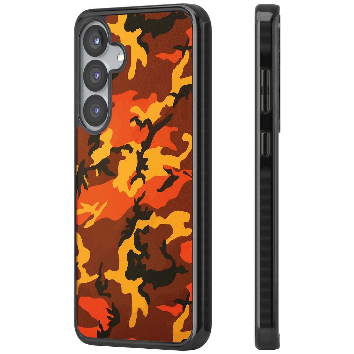 Orange Camo Samsung S25 / Samsung S25 Plus / Samsung S26 / Samsung S26 Plus Impact Black Phone Case side