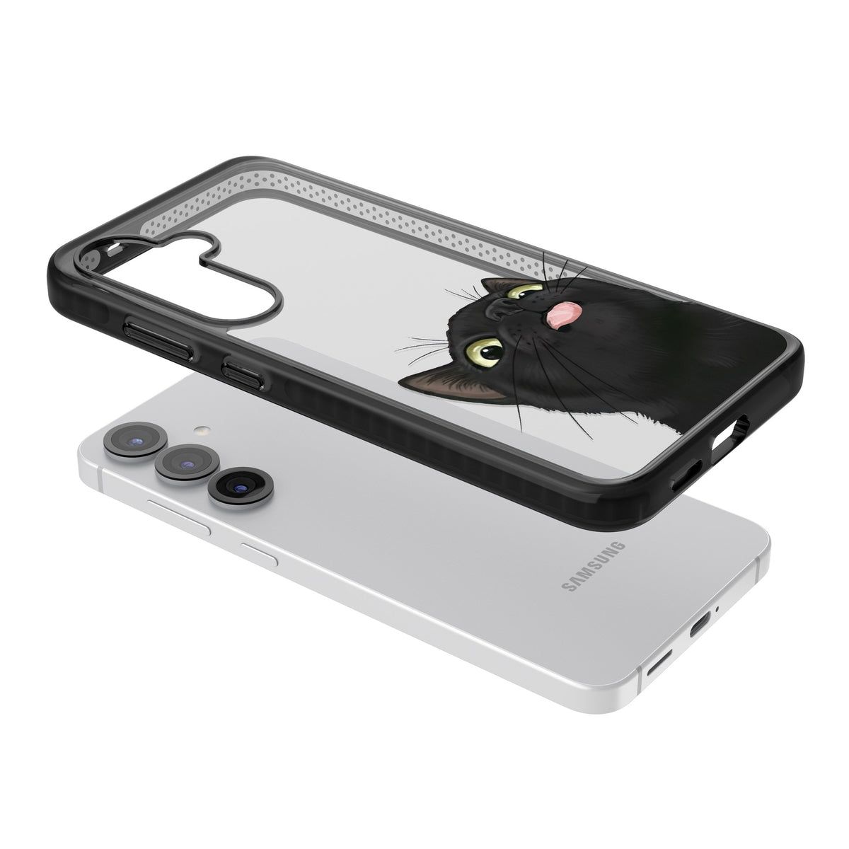Black Cat Energy Samsung S25 / Samsung S25 Plus / Samsung S26 / Samsung S26 Plus Impact Black Phone Case angled