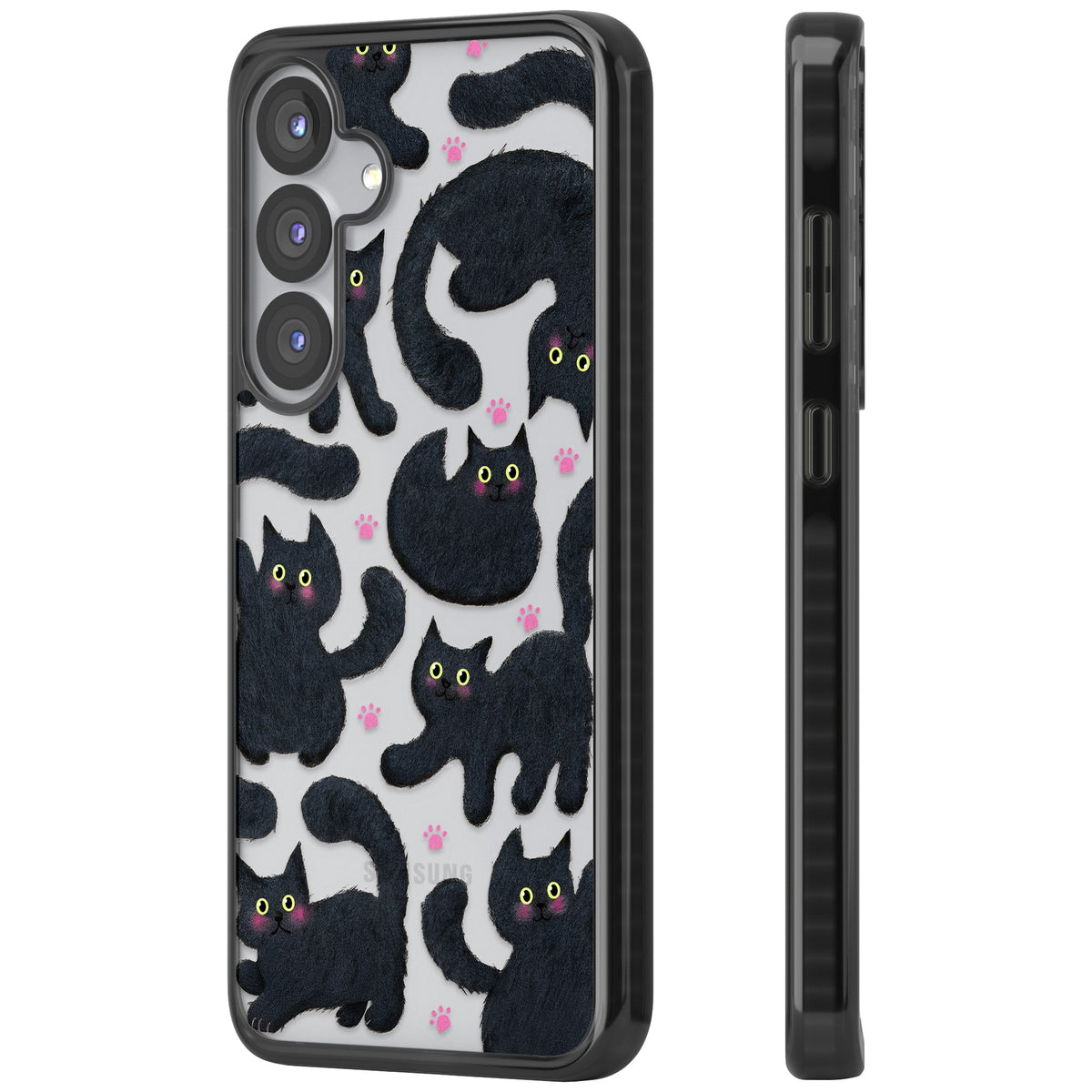 Midnight Cats Samsung S25 / Samsung S25 Plus / Samsung S26 / Samsung S26 Plus Impact Black Phone Case side