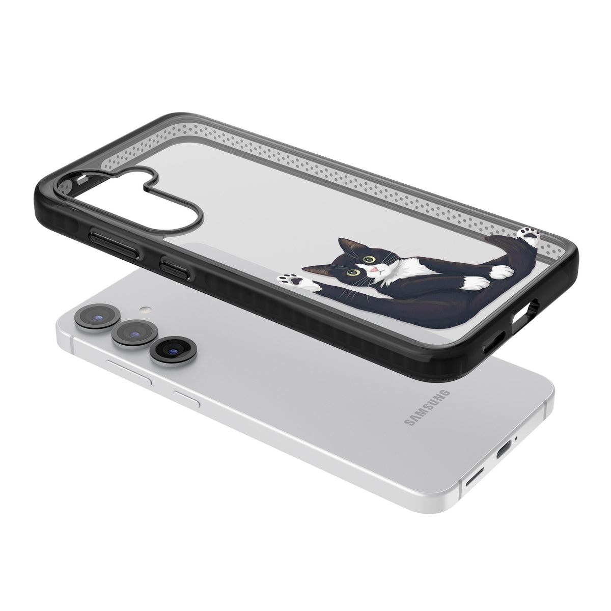 Mid-Groom Cat Samsung S25 / Samsung S25 Plus / Samsung S26 / Samsung S26 Plus Impact Black Phone Case angled