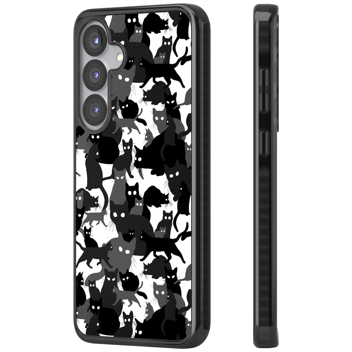 Black & White Cat Camouflage Samsung S25 / Samsung S25 Plus / Samsung S26 / Samsung S26 Plus Impact Black Phone Case side