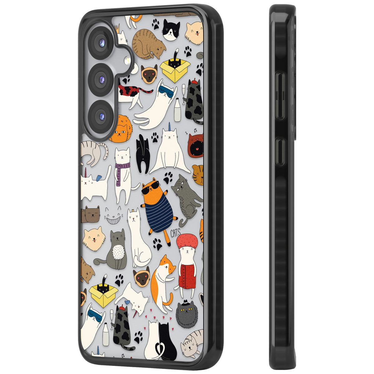 Cartoon Cats Samsung S25 / Samsung S25 Plus / Samsung S26 / Samsung S26 Plus Impact Black Phone Case side