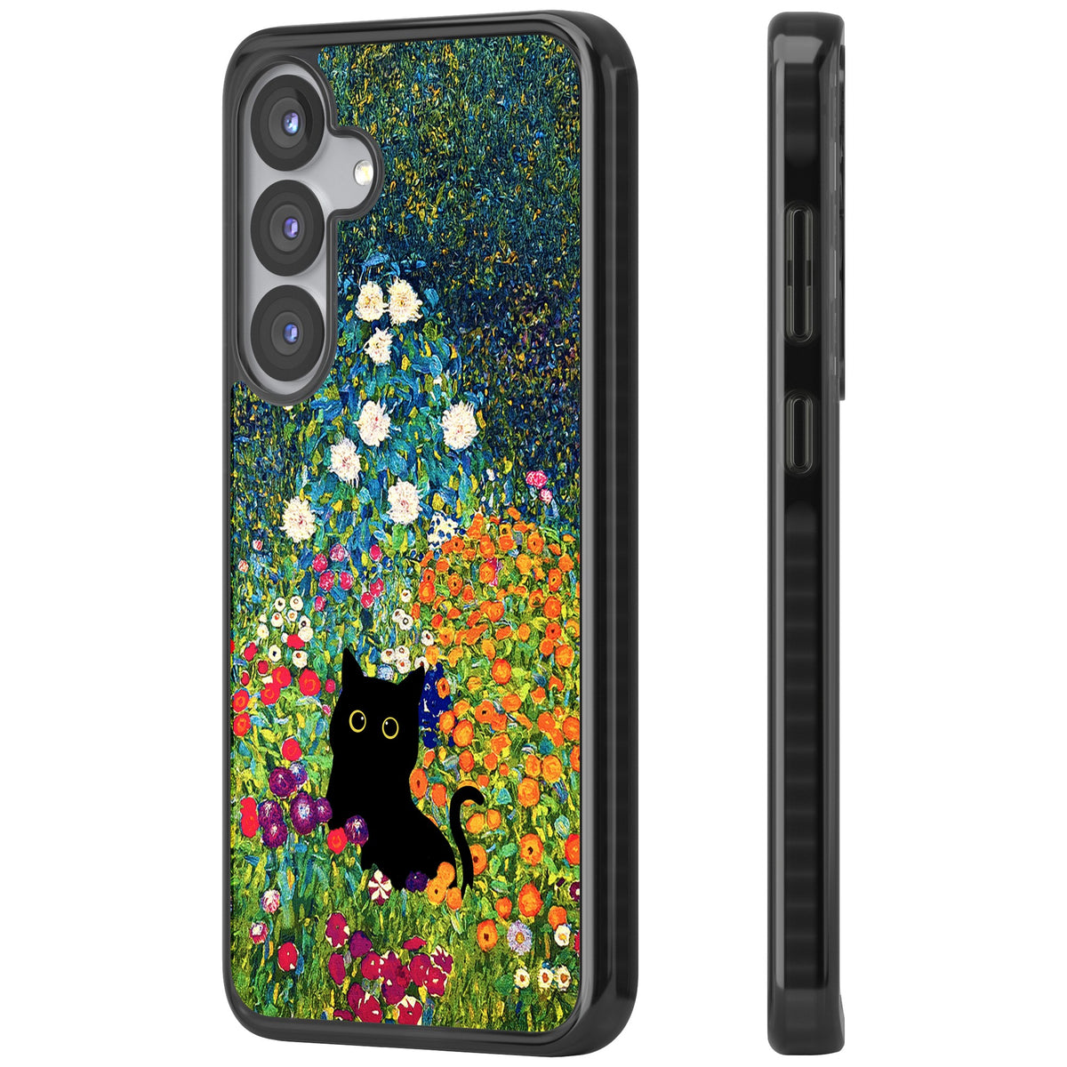 Cat in Klimt's Garden Samsung S25 / Samsung S25 Plus / Samsung S26 / Samsung S26 Plus Impact Black Phone Case side