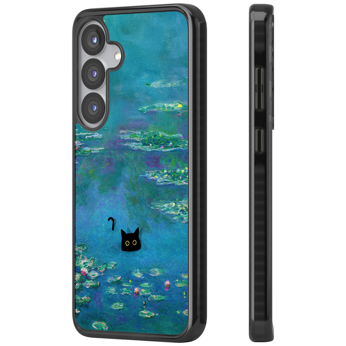 Cat in Monet's Water Lillies Samsung S25 / Samsung S25 Plus / Samsung S26 / Samsung S26 Plus Impact Black Phone Case side