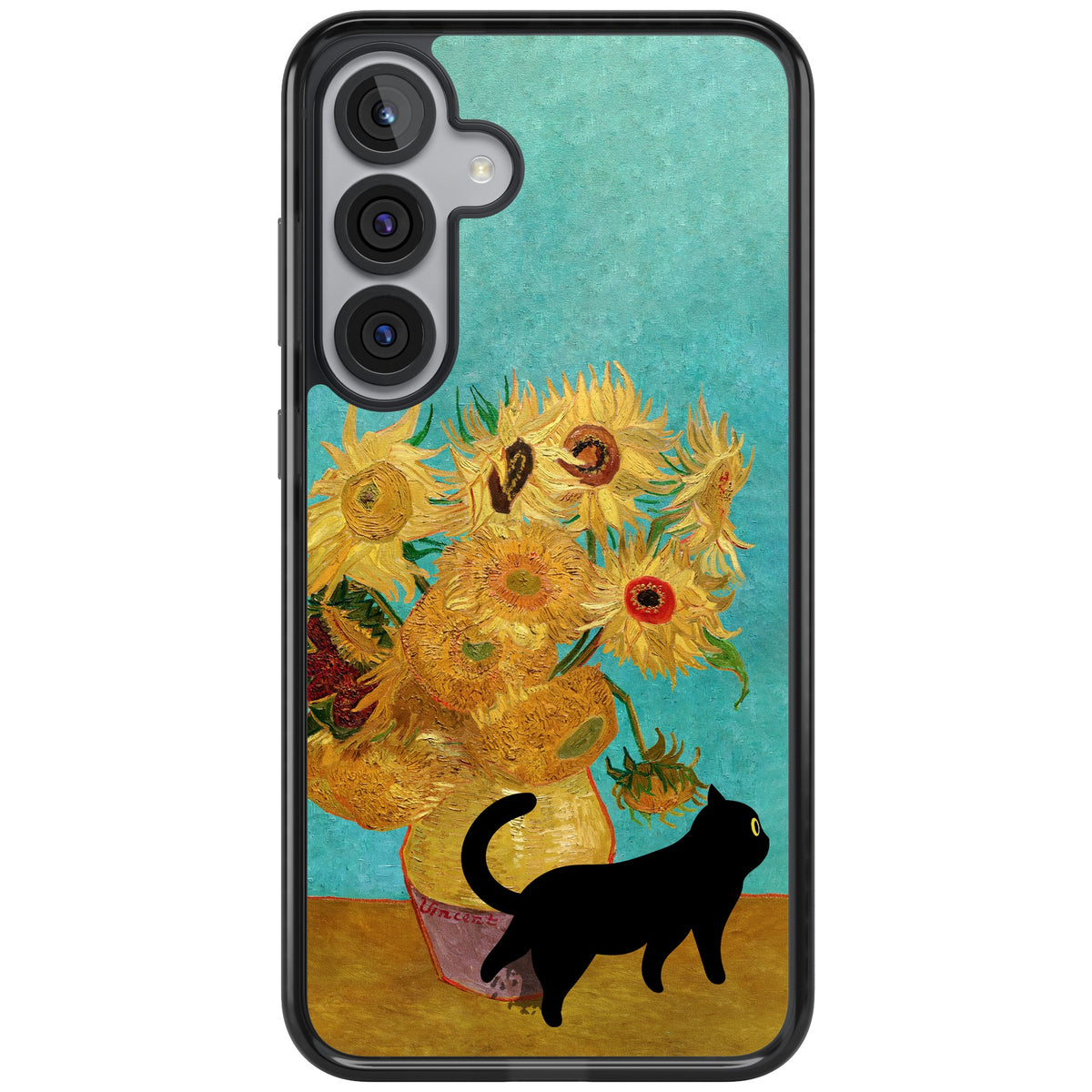 Cat with Van Gogh's Sunflowers Samsung S25 Plus / Samsung S26 / Samsung S26 Plus Impact Black Phone Case front