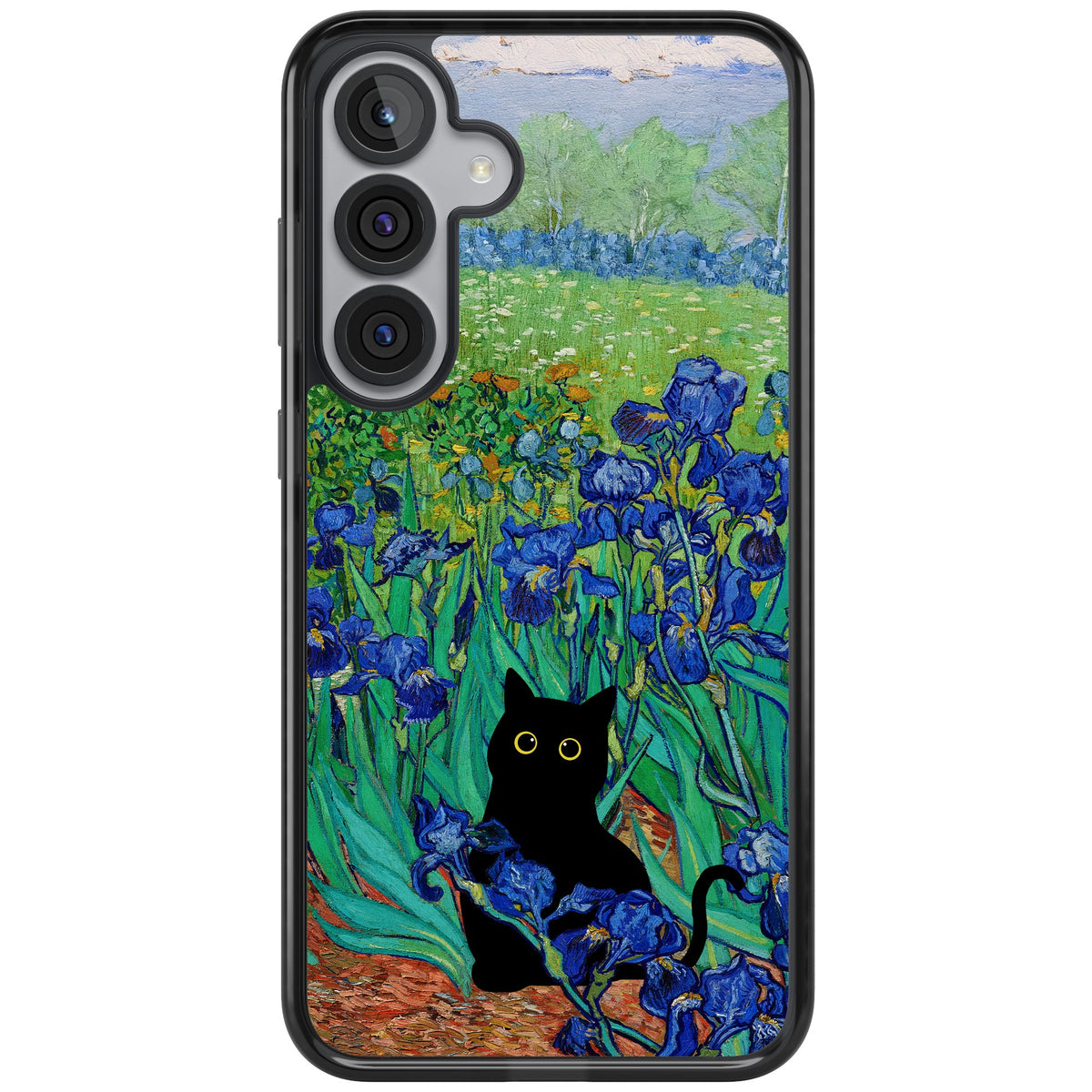 Cat in Van Gogh's Irises Samsung S25 Plus / Samsung S26 / Samsung S26 Plus Impact Black Phone Case front