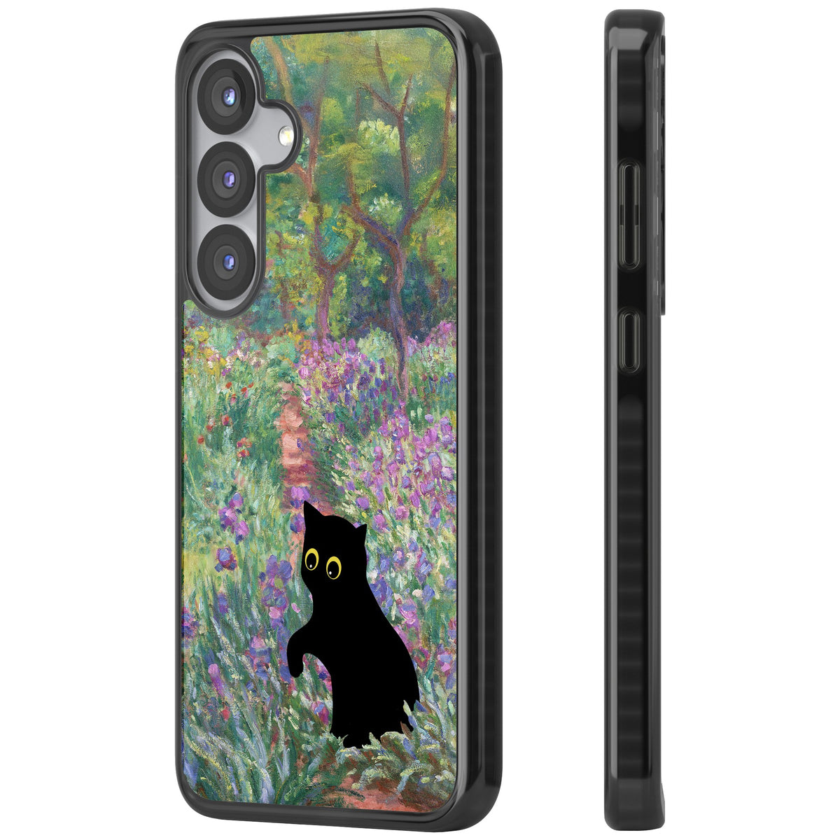Cat in Monet's Giverny Garden Samsung S25 / Samsung S25 Plus / Samsung S26 / Samsung S26 Plus Impact Black Phone Case side