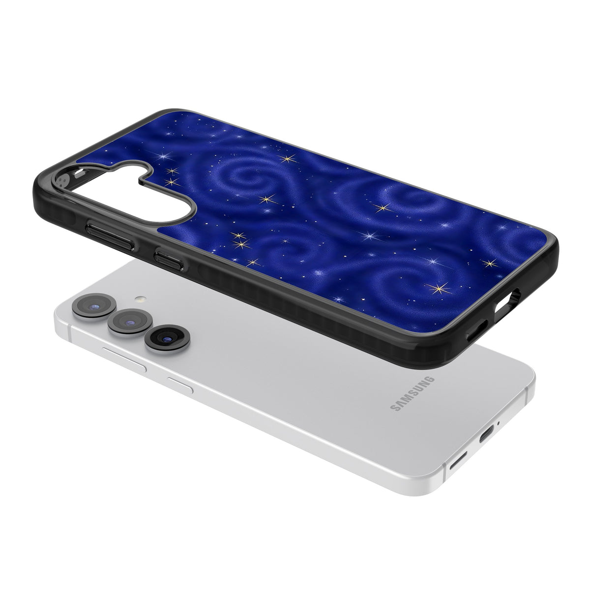 Indigo Cosmos Samsung S25 / Samsung S25 Plus / Samsung S26 / Samsung S26 Plus Impact Black Phone Case angled