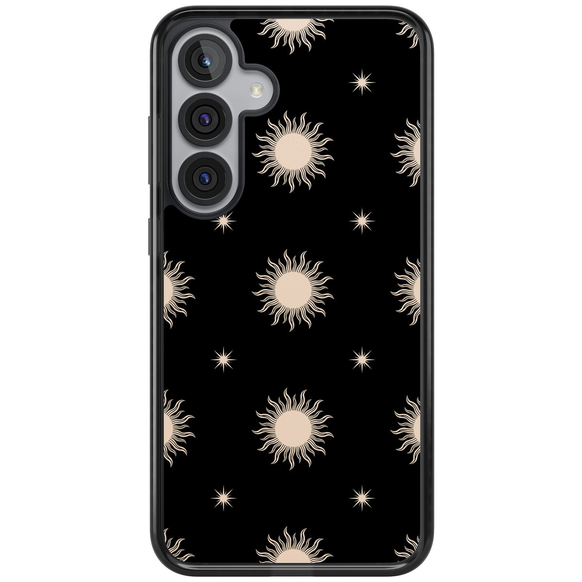 Celestial Patterns Classic Suns (Black) Samsung S25 Plus / Samsung S26 / Samsung S26 Plus Impact Black Phone Case front