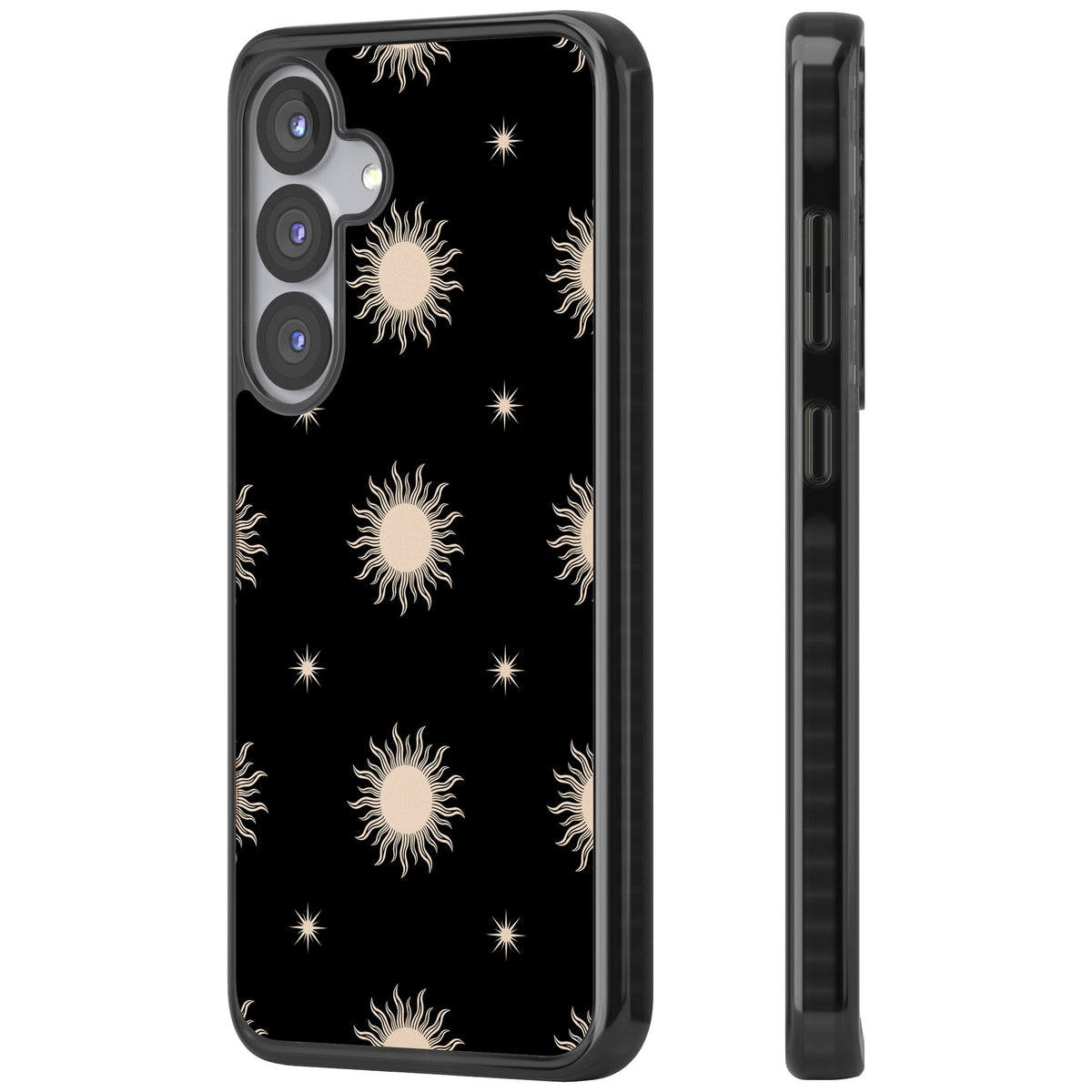Celestial Patterns Classic Suns (Black) Samsung S25 / Samsung S25 Plus / Samsung S26 / Samsung S26 Plus Impact Black Phone Case side