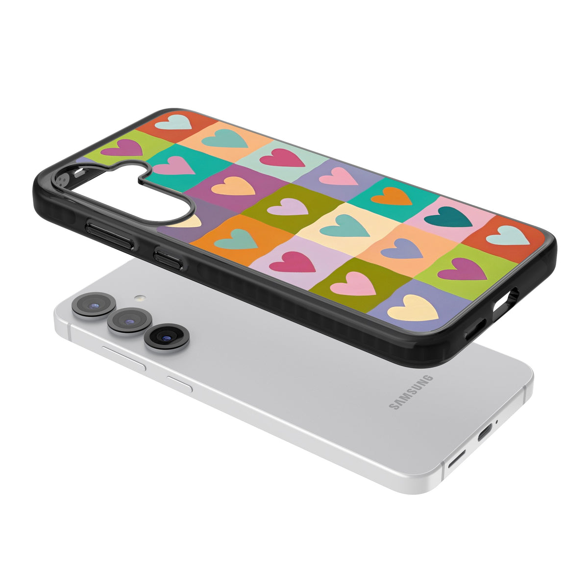 Heart Quilt Samsung S25 / Samsung S25 Plus / Samsung S26 / Samsung S26 Plus Impact Black Phone Case angled