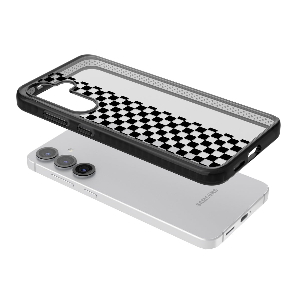 Half Black Check Samsung S25 / Samsung S25 Plus / Samsung S26 / Samsung S26 Plus Impact Black Phone Case angled