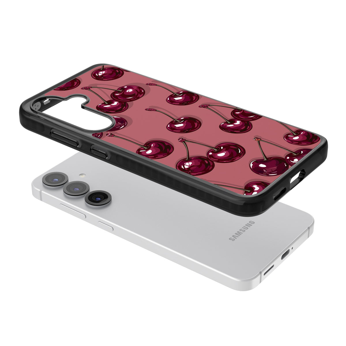 Cherry Rebel Samsung S25 / Samsung S25 Plus / Samsung S26 / Samsung S26 Plus Impact Black Phone Case angled