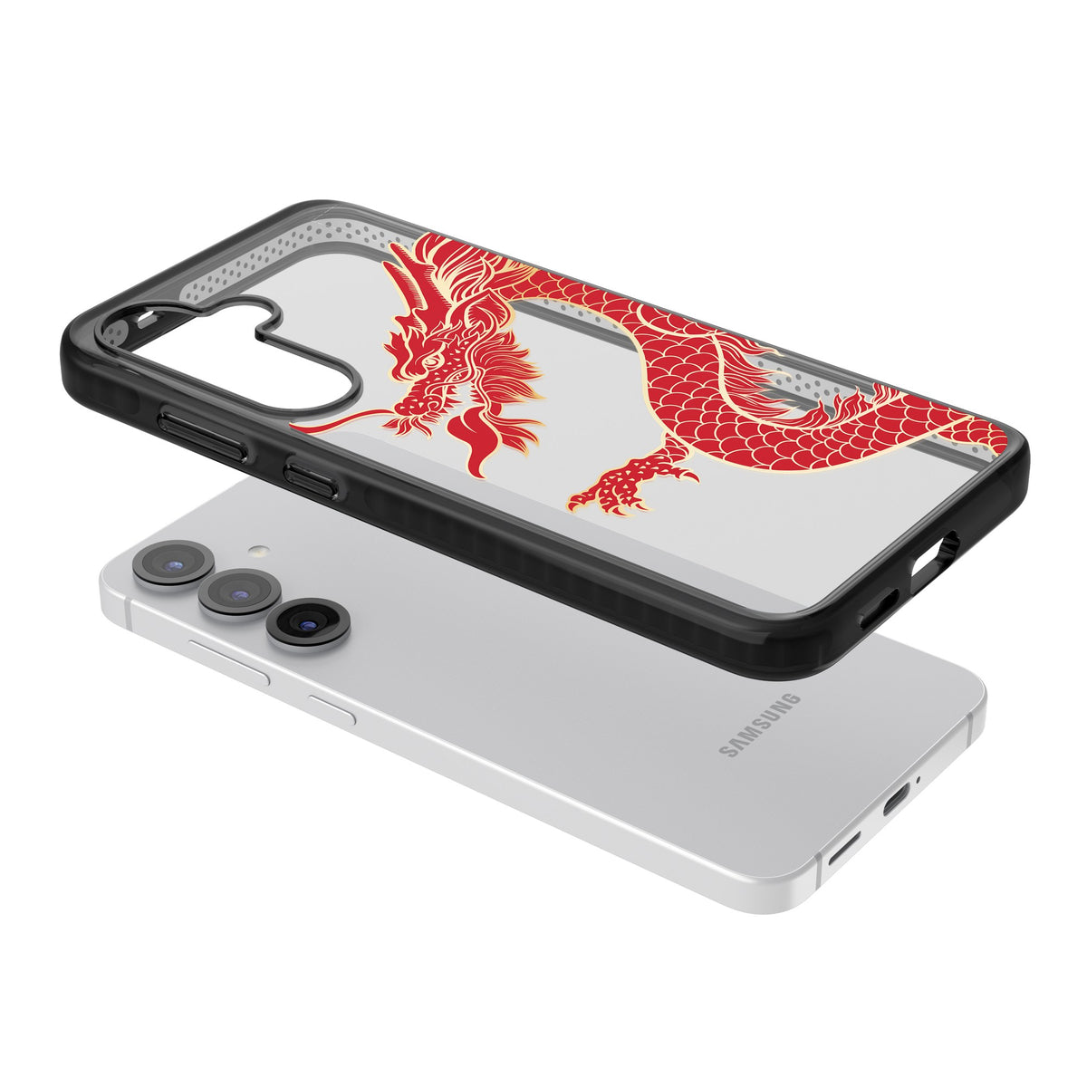Red Dragon Samsung S25 / Samsung S25 Plus / Samsung S26 / Samsung S26 Plus Impact Black Phone Case angled