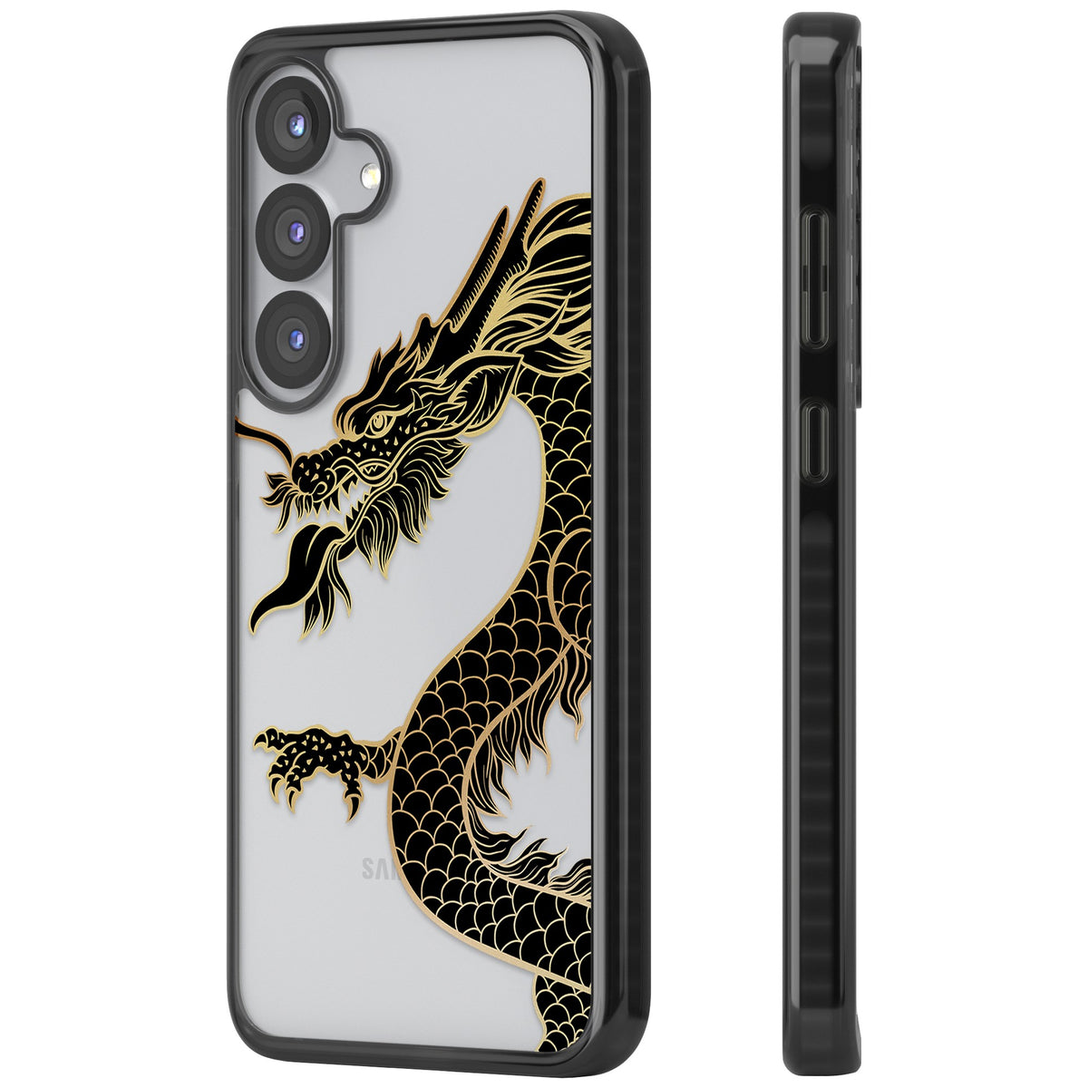 Large Black Dragon Samsung S25 / Samsung S25 Plus / Samsung S26 / Samsung S26 Plus Impact Black Phone Case side