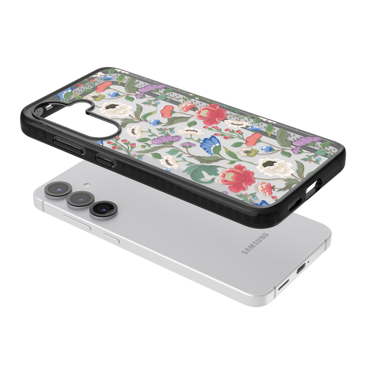 Chinoiserie Bloom Samsung S25 / Samsung S25 Plus / Samsung S26 / Samsung S26 Plus Impact Black Phone Case angled