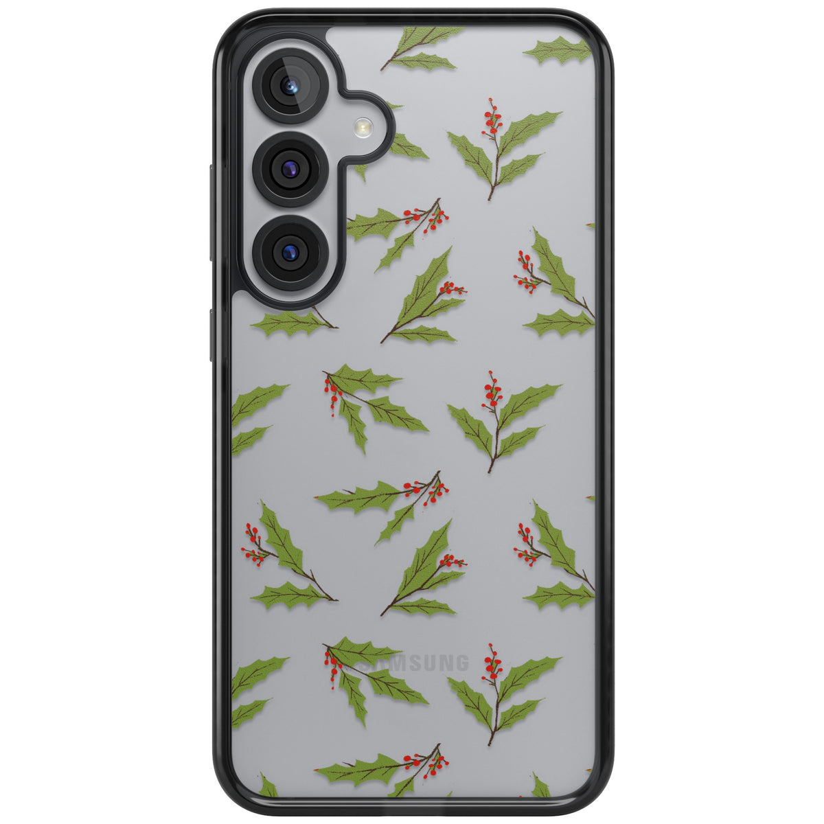 Christmas Holly Pattern Samsung S25 Plus / Samsung S26 / Samsung S26 Plus Impact Black Phone Case front