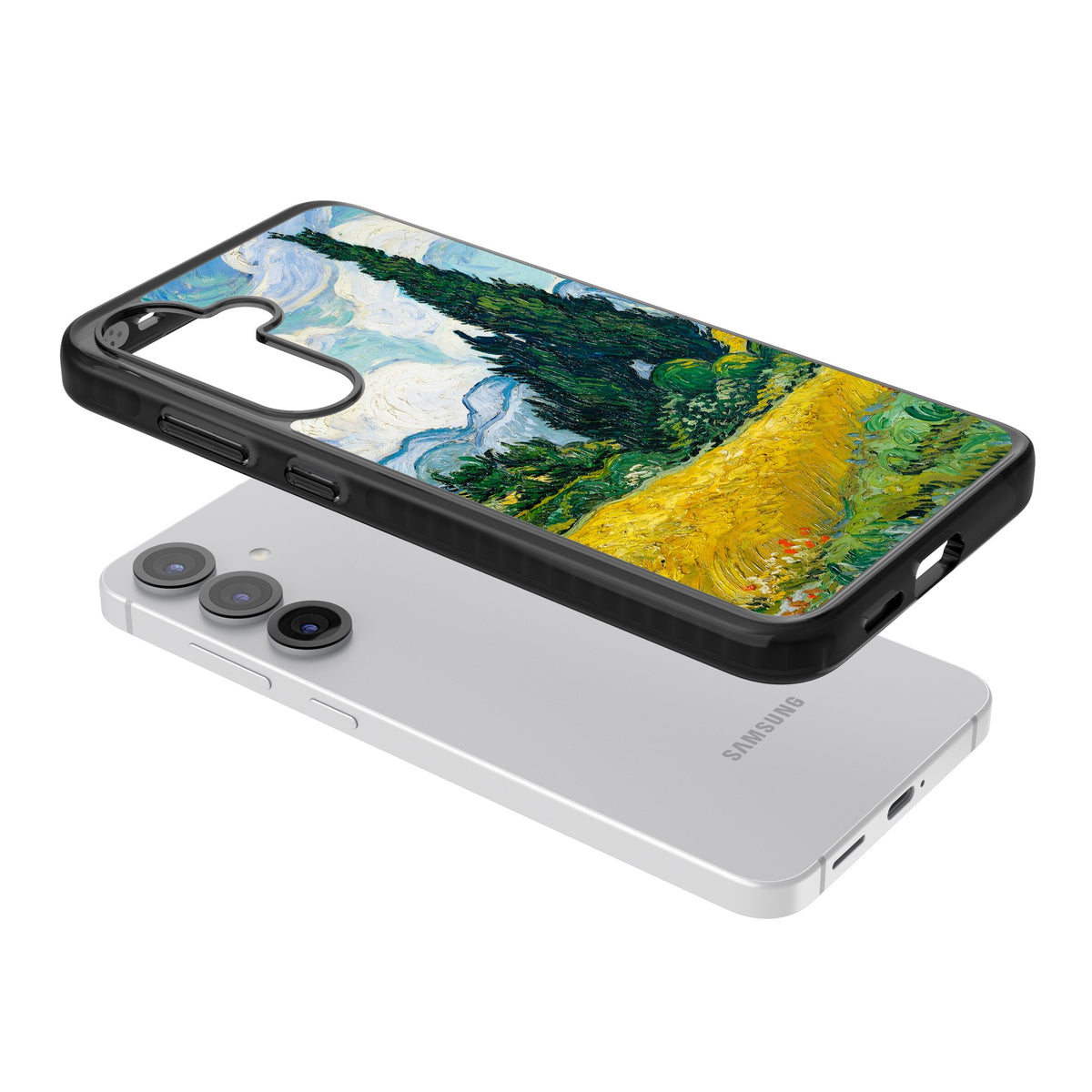 Wheat Field With Cypresses By Vincent Van Gogh Samsung S25 / Samsung S25 Plus / Samsung S26 / Samsung S26 Plus Impact Black Phone Case angled