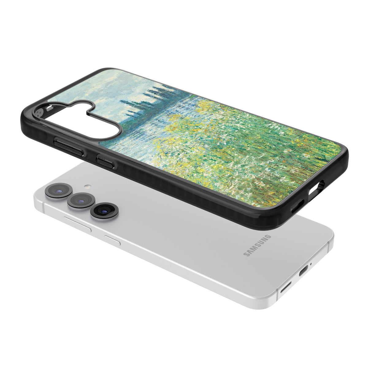 Banks Of The Seine By Claude Monet Samsung S25 / Samsung S25 Plus / Samsung S26 / Samsung S26 Plus Impact Black Phone Case angled