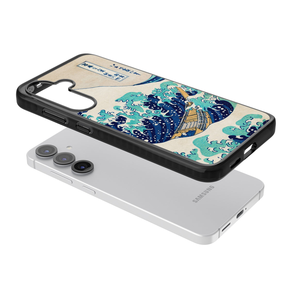 The Great Wave By Katsushika Hokusai Samsung S25 / Samsung S25 Plus / Samsung S26 / Samsung S26 Plus Impact Black Phone Case angled