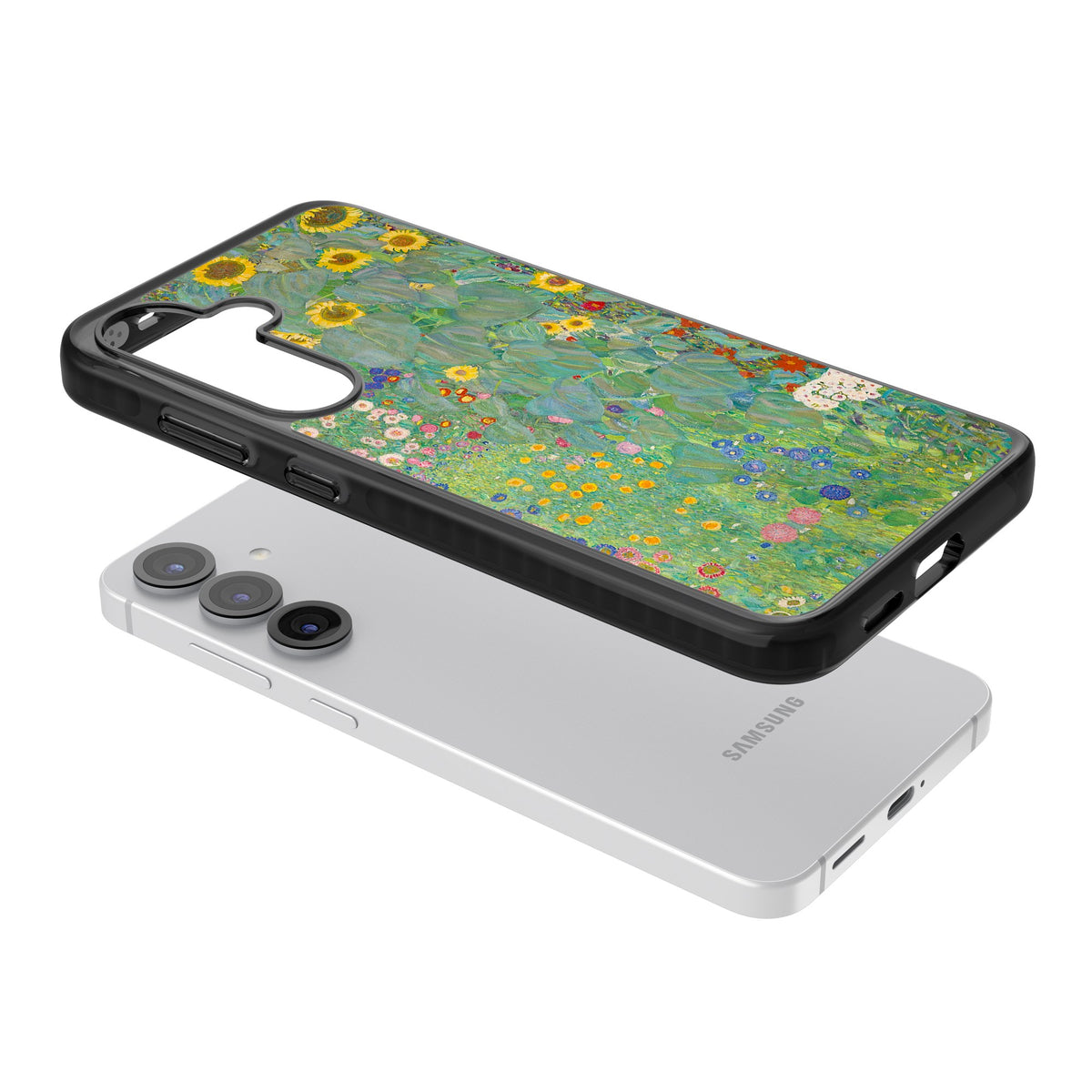 Farm Garden With Sunflowers Samsung S25 / Samsung S25 Plus / Samsung S26 / Samsung S26 Plus Impact Black Phone Case angled