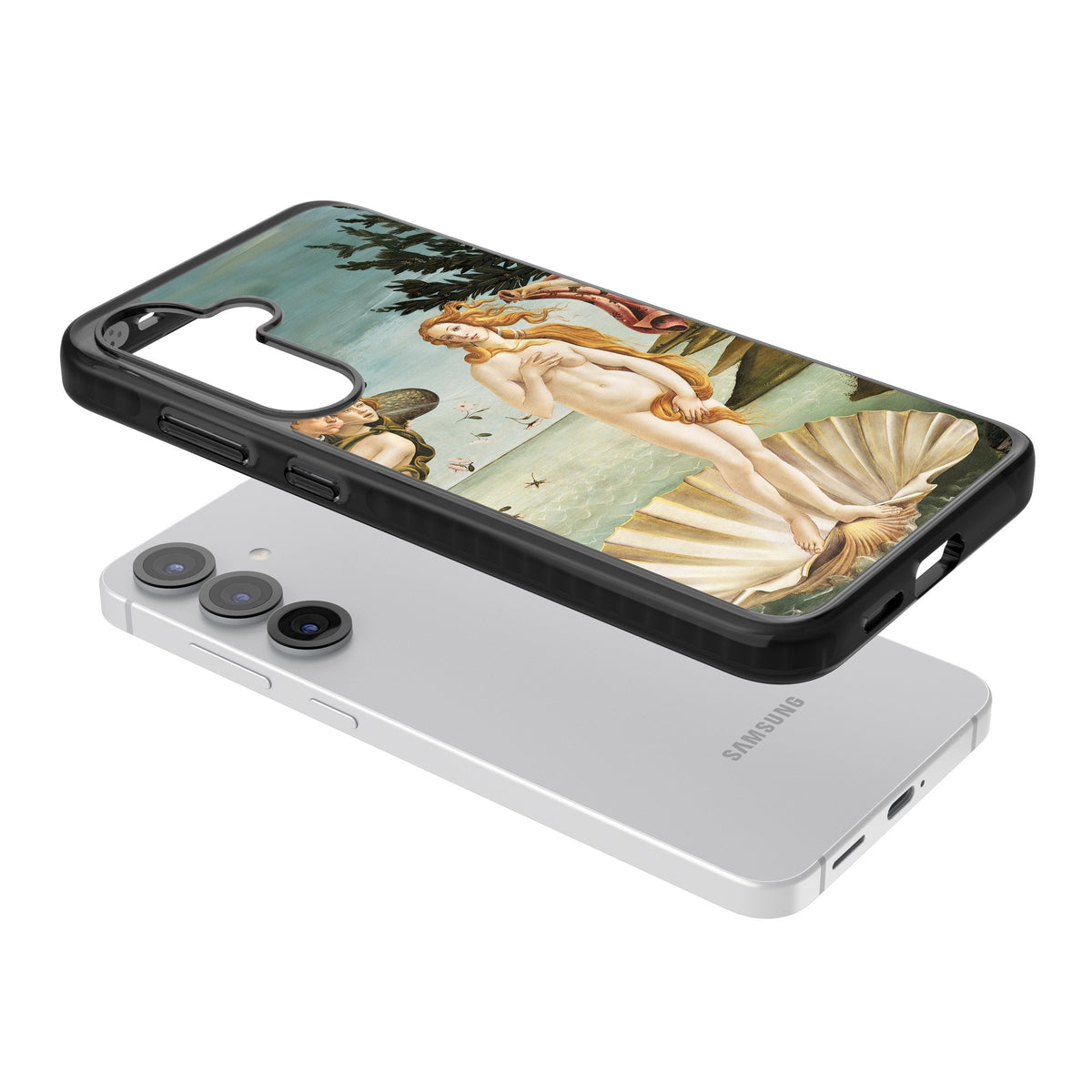 The Birth of Venus - Sandro Botticelli Samsung S25 / Samsung S25 Plus / Samsung S26 / Samsung S26 Plus Impact Black Phone Case angled