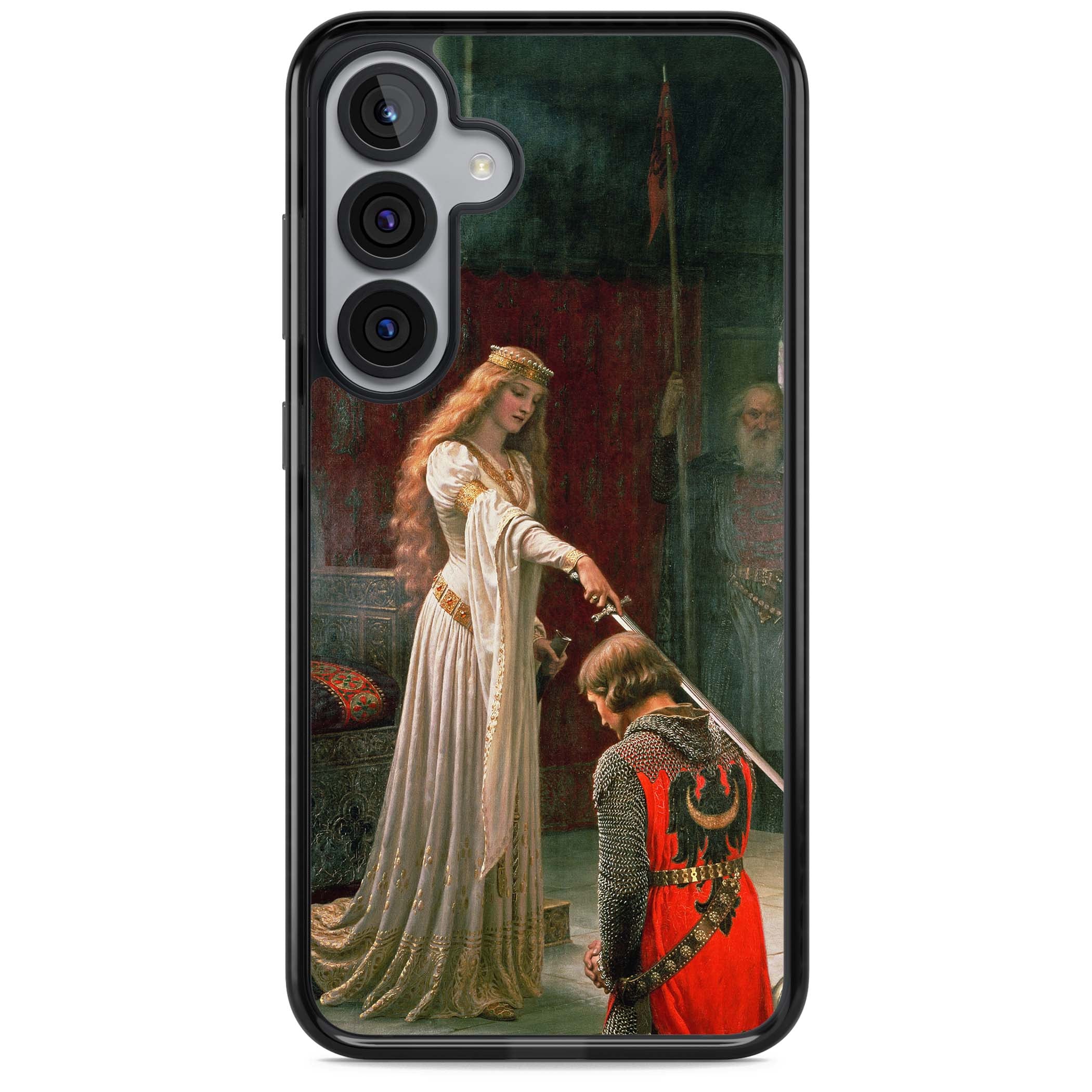 The Accolade renaissance art iPhone case featuring Edmund Blair Leighton's painting of a queen knighting a kneeling knight | Black Impact case for Samsung Galaxy S25, Samsung Galaxy S25 Plus