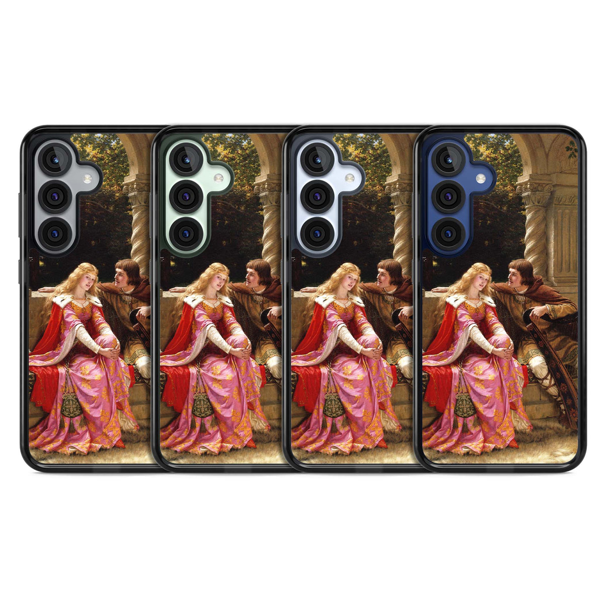 The End of the Song classic art iPhone case featuring a medieval lady in pink gown and her knight in a stone archway | Black Impact case for Samsung Galaxy S25, Samsung Galaxy S25 Plus