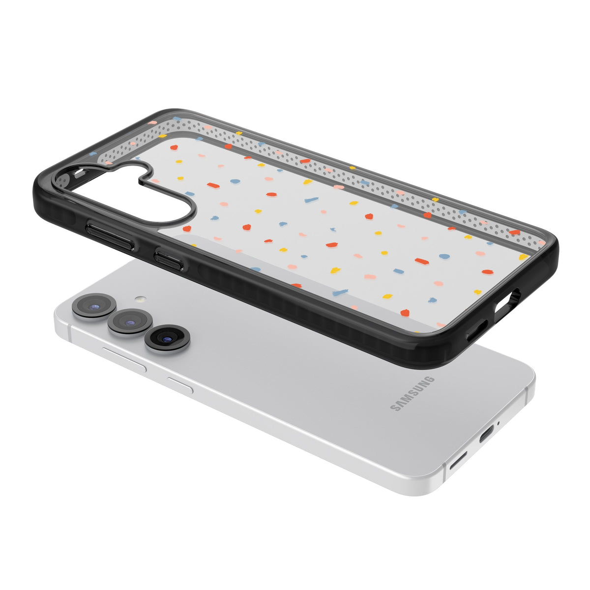 Small Confetti Samsung S25 / Samsung S25 Plus / Samsung S26 / Samsung S26 Plus Impact Black Phone Case angled