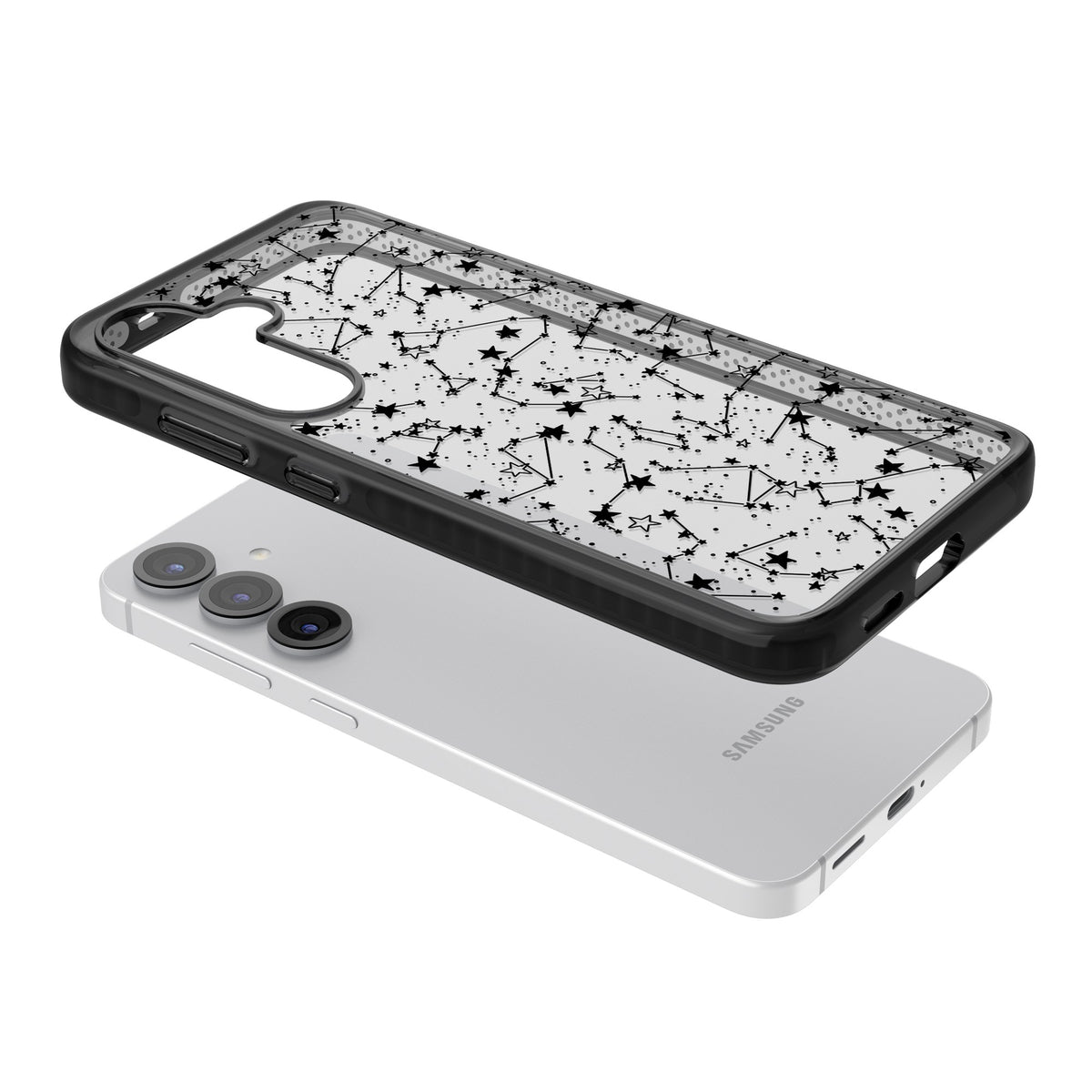 Midnight Constellations Samsung S25 / Samsung S25 Plus / Samsung S26 / Samsung S26 Plus Impact Black Phone Case angled