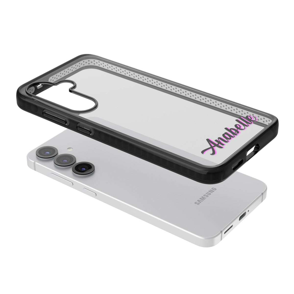 Personalised Cute Bottom Name Samsung S25 / Samsung S25 Plus / Samsung S26 / Samsung S26 Plus Impact Black Phone Case angled