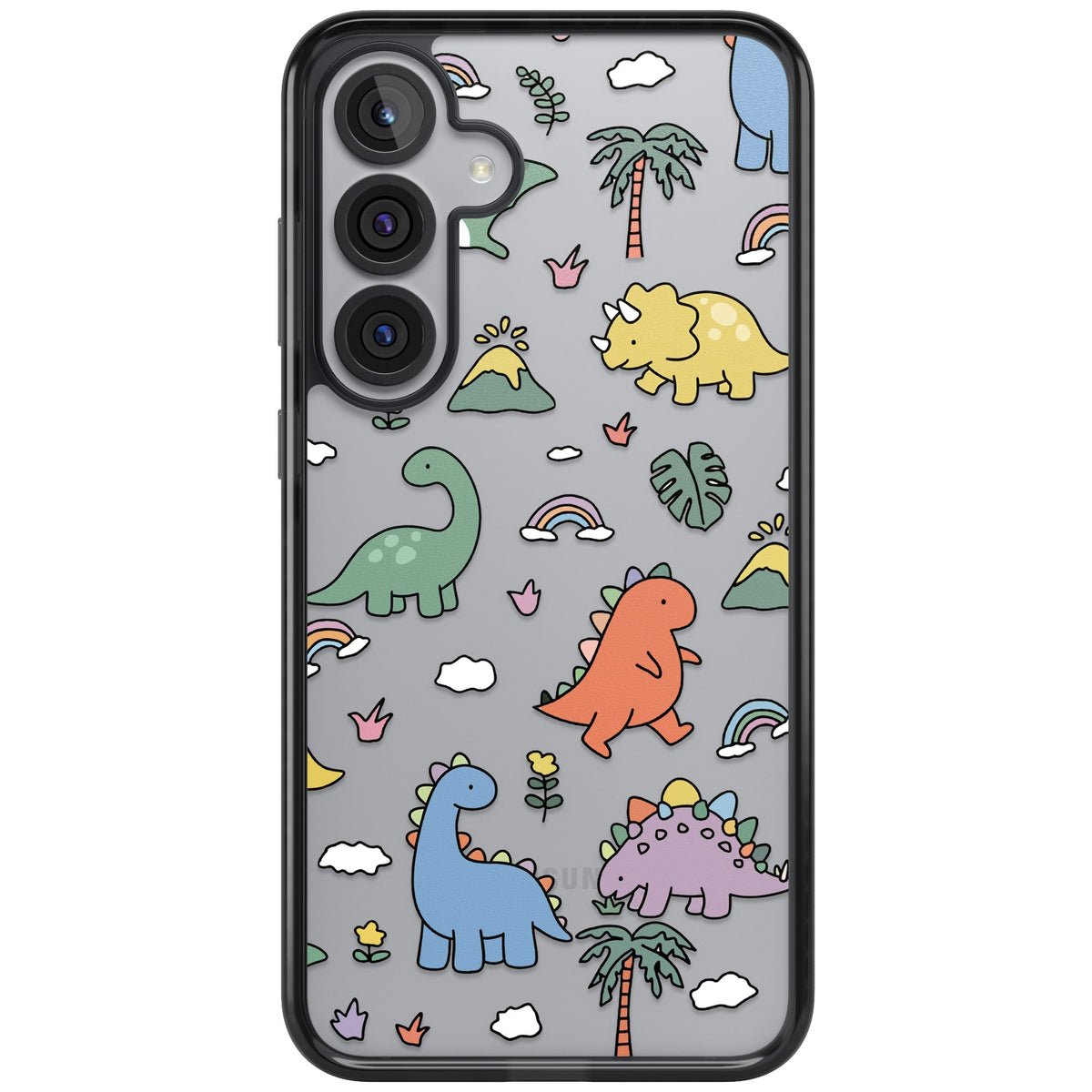Cute Dino Pattern Samsung S25 Plus / Samsung S26 / Samsung S26 Plus Impact Black Phone Case front