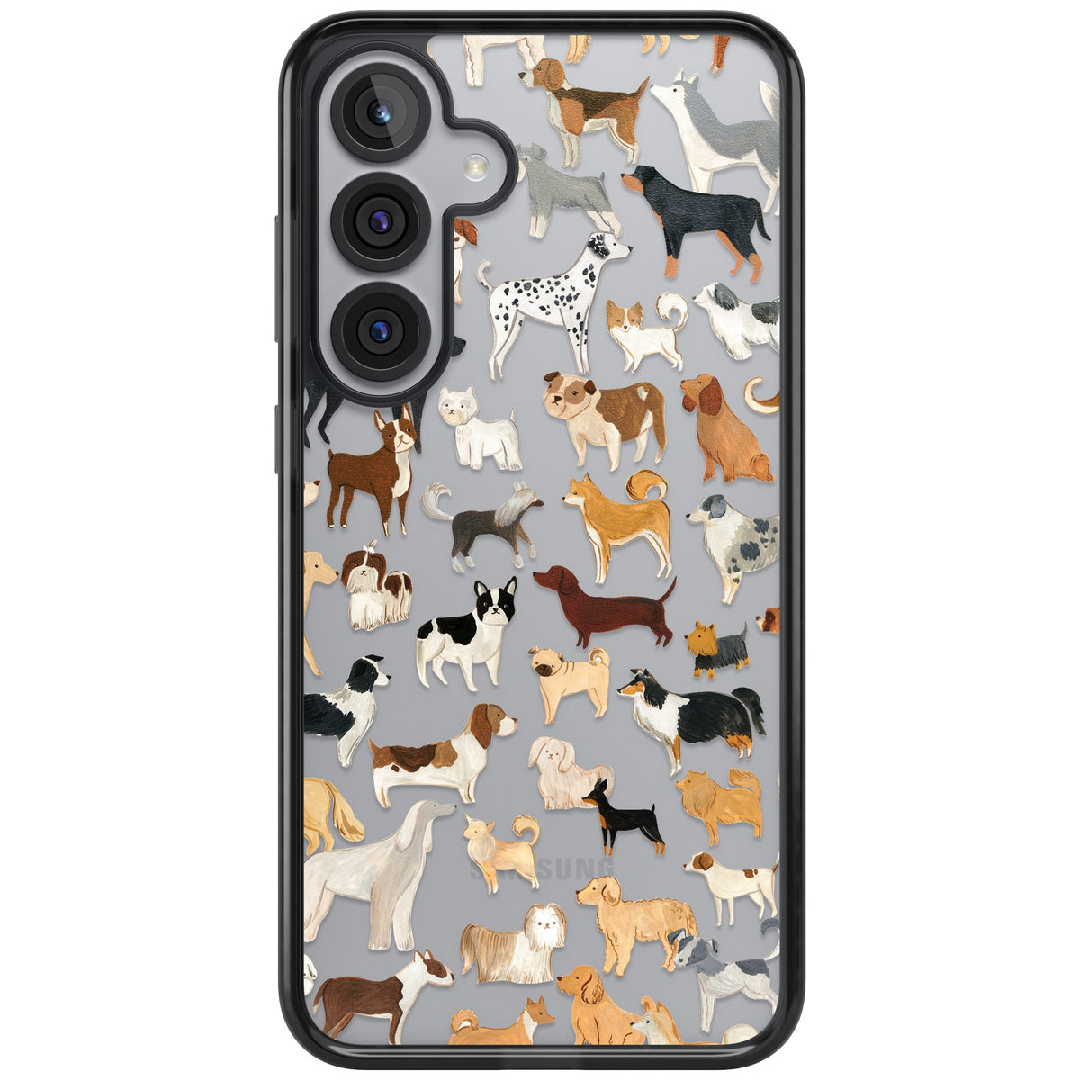 Hand Painted Dogs Samsung S25 Plus / Samsung S26 / Samsung S26 Plus Impact Black Phone Case front