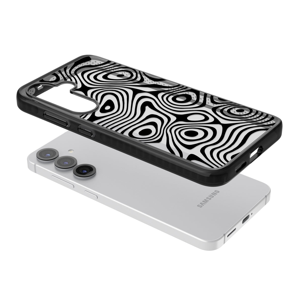 Dark Topographic Map Samsung S25 / Samsung S25 Plus / Samsung S26 / Samsung S26 Plus Impact Black Phone Case angled
