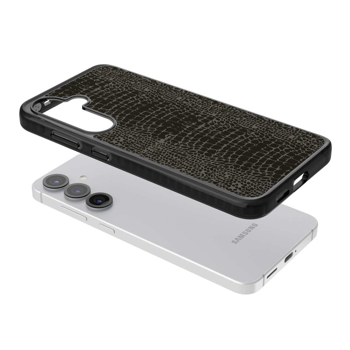 Dark Snake Skin Samsung S25 / Samsung S25 Plus / Samsung S26 / Samsung S26 Plus Impact Black Phone Case angled