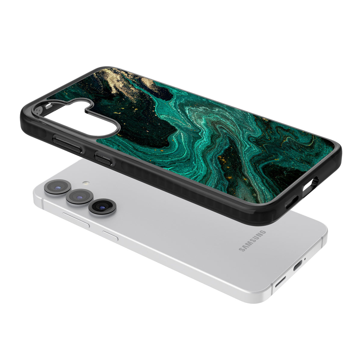 Emerald Lagoon Samsung S25 / Samsung S25 Plus / Samsung S26 / Samsung S26 Plus Impact Black Phone Case angled