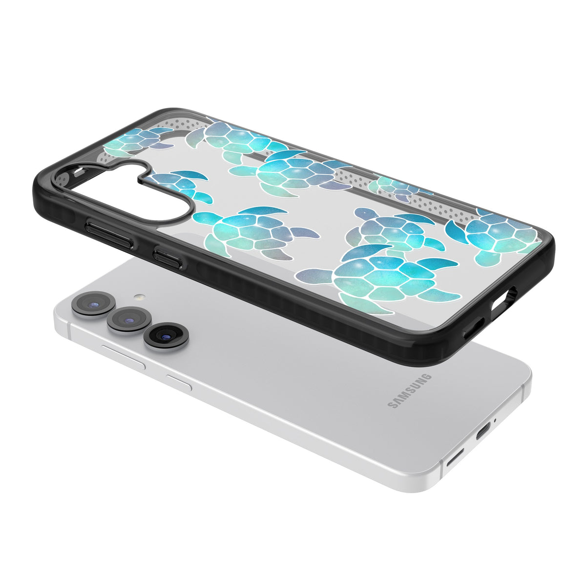 Aqua Space Turtles Samsung S25 / Samsung S25 Plus / Samsung S26 / Samsung S26 Plus Impact Black Phone Case angled