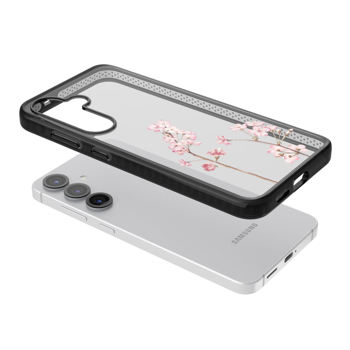 Blossom Flower Samsung S25 / Samsung S25 Plus / Samsung S26 / Samsung S26 Plus Impact Black Phone Case angled