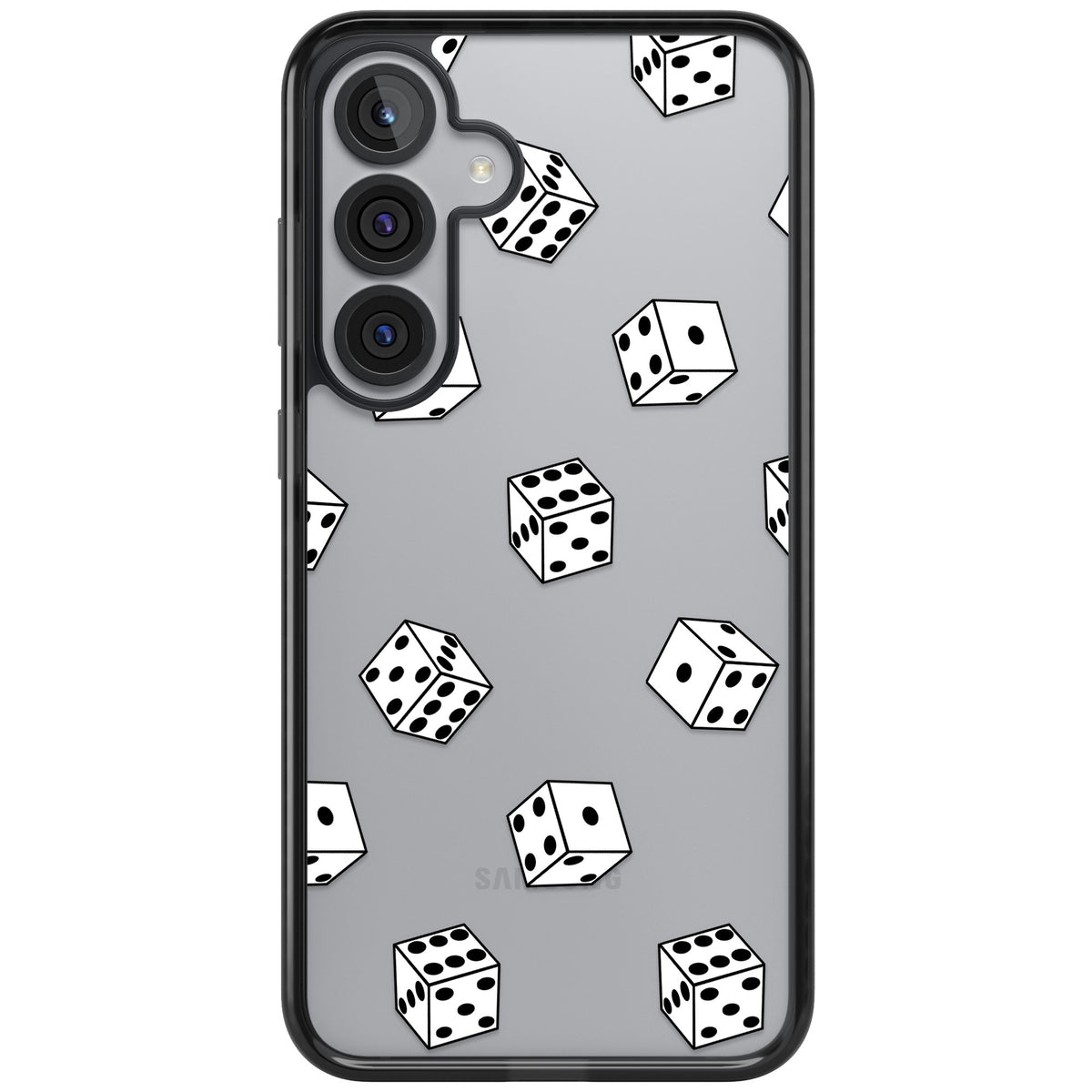 Clear Dice Pattern Samsung S25 Plus / Samsung S26 / Samsung S26 Plus Impact Black Phone Case front