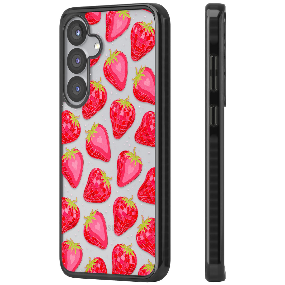 Disco Strawberry Samsung S25 / Samsung S25 Plus / Samsung S26 / Samsung S26 Plus Impact Black Phone Case side