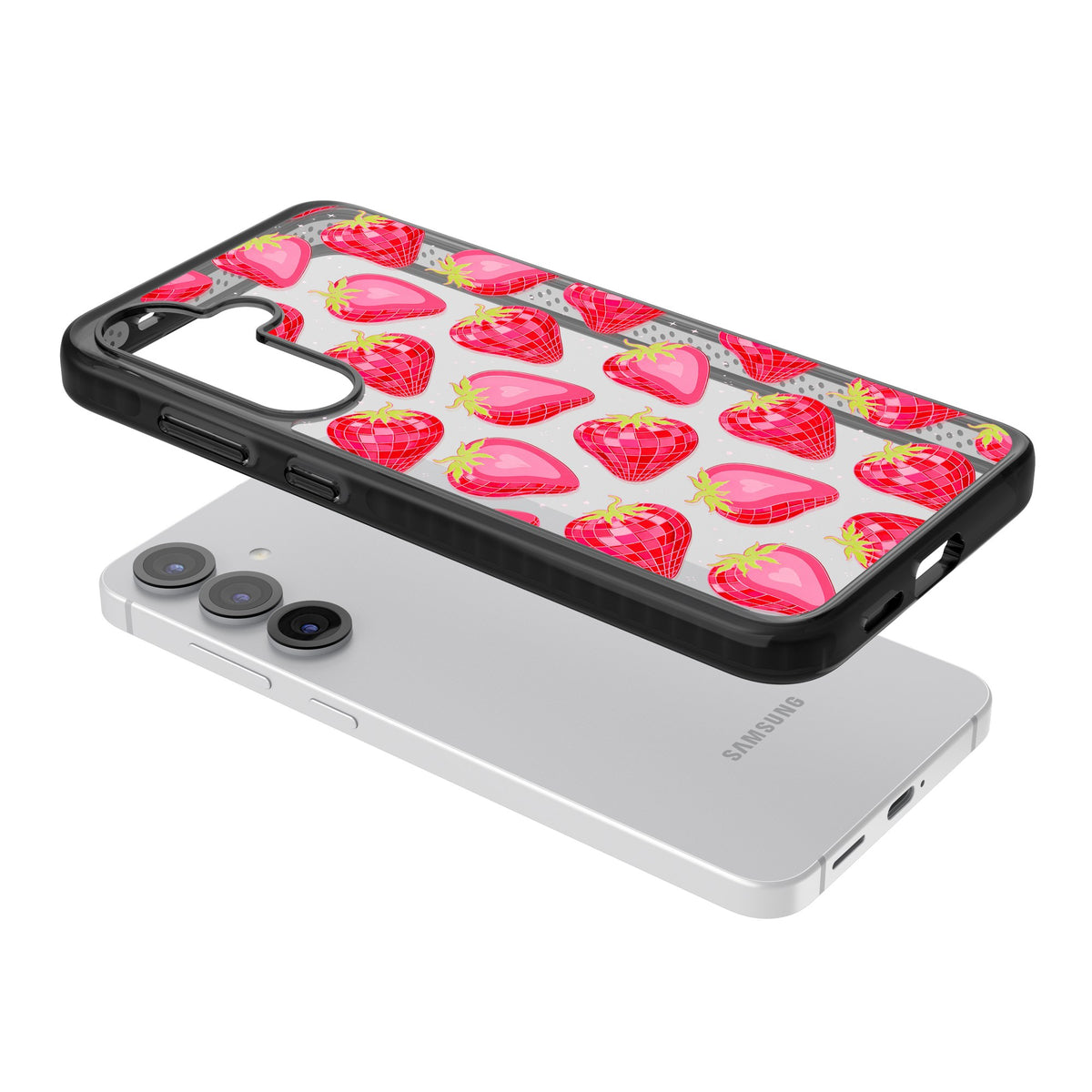 Disco Strawberry Samsung S25 / Samsung S25 Plus / Samsung S26 / Samsung S26 Plus Impact Black Phone Case angled
