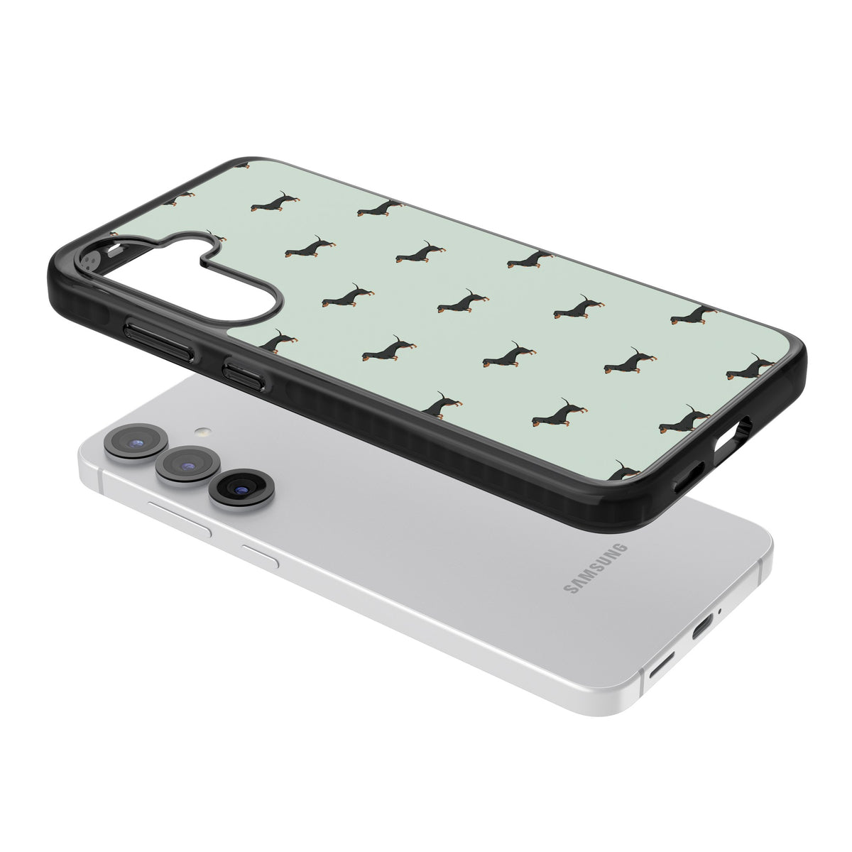 Dachshund Dog Pattern Samsung S25 / Samsung S25 Plus / Samsung S26 / Samsung S26 Plus Impact Black Phone Case angled